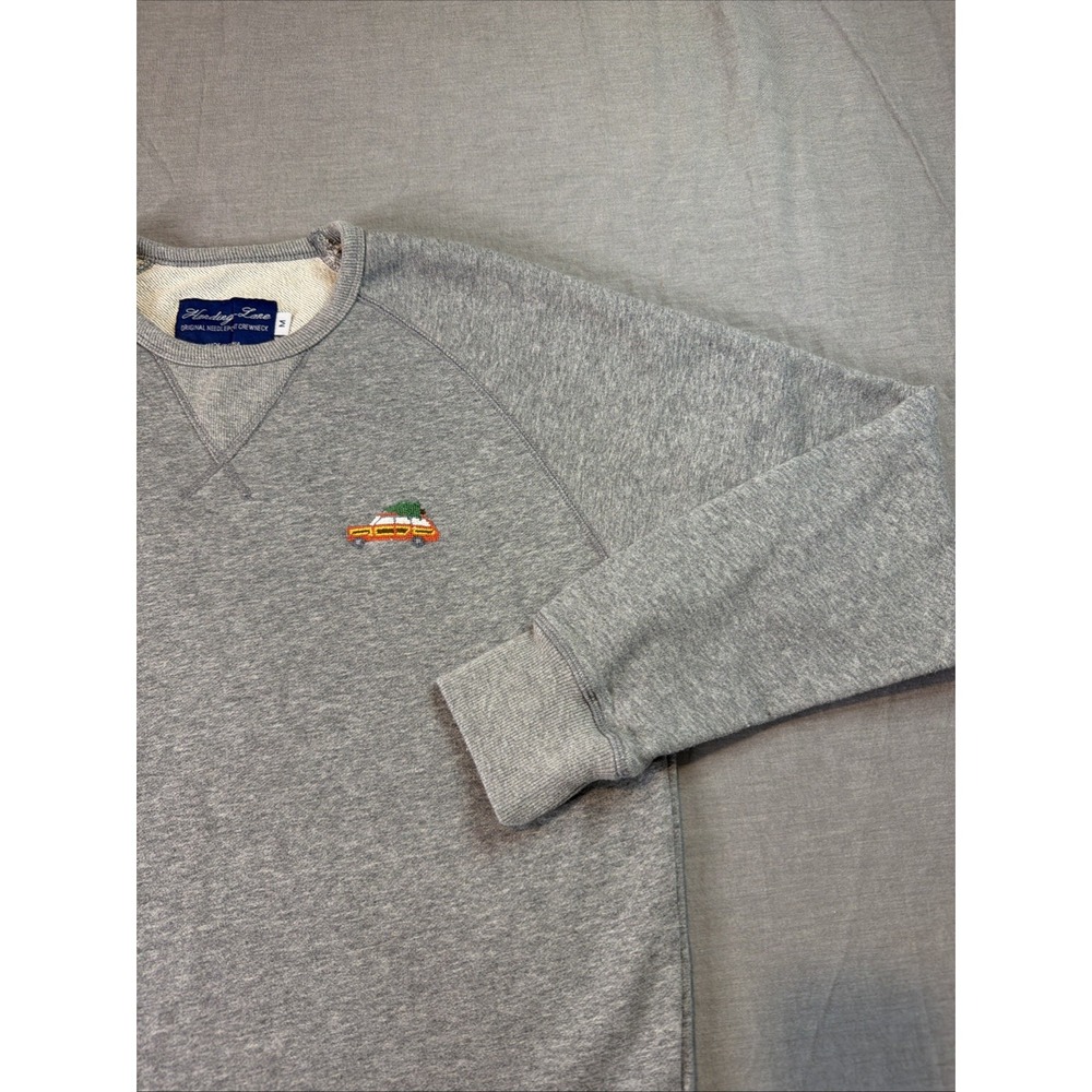 Harding-Lane Sweatshirt Mens Medium Gray Needlepoint Car Christmas Tree Holiday - Picture 4 of 9